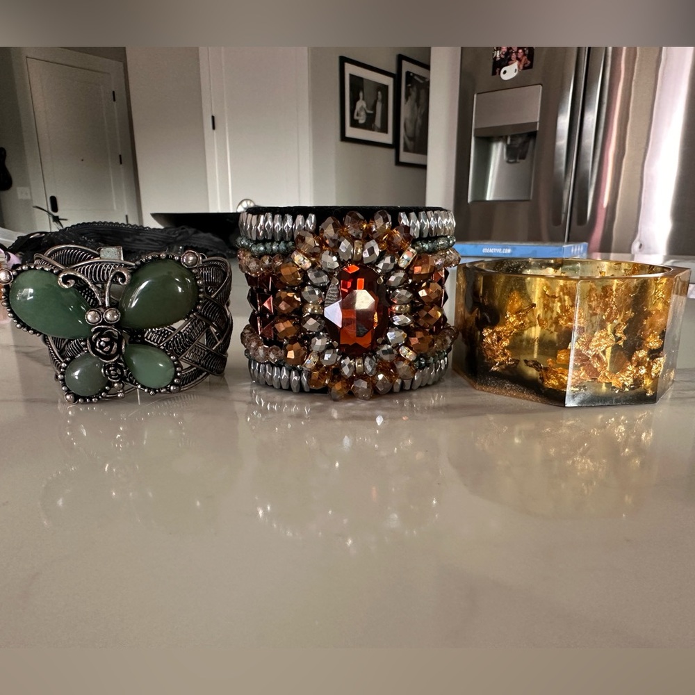3 Fun Dress Up Bracelets, Beaded, Lucite & Metal Butterfly